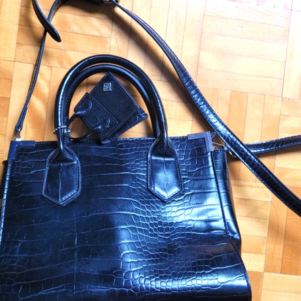 Call It Spring Black Glossy Satchel with Crocodile Texture.never Wore But Not Ta